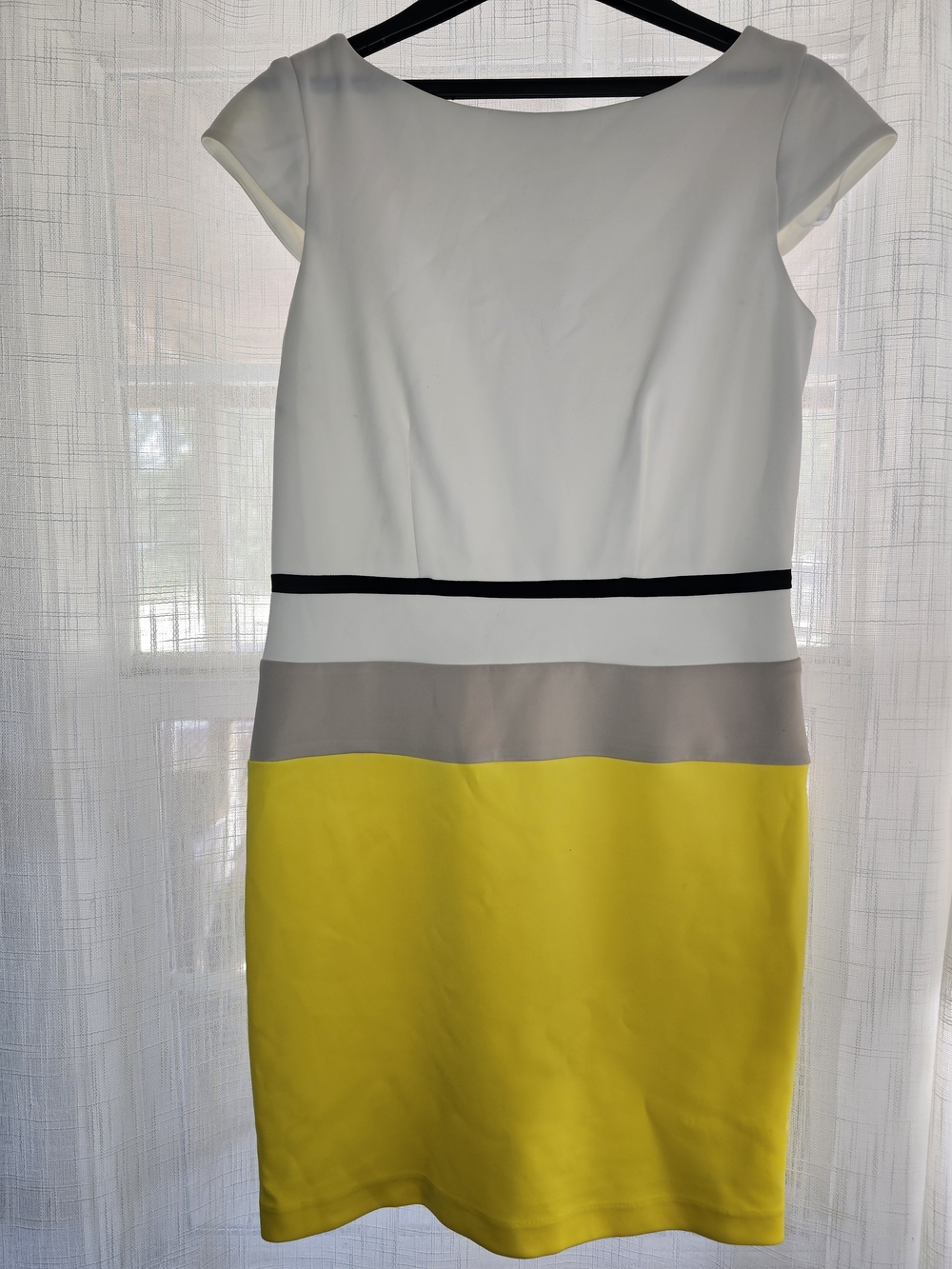 Studio One White, Black, Gray and Yellow Colorblock Sheath Dress